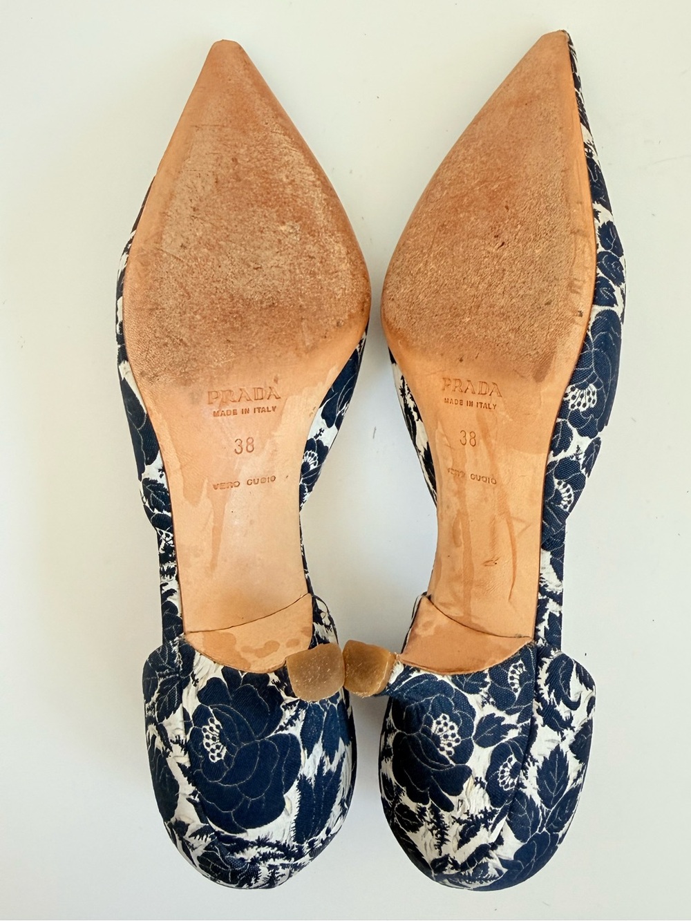 Prada Vintage Y2K 1P2937 Rose Jacquard Bleu D’Orsay Kitten Heels 38 - Picture 5 of 8
